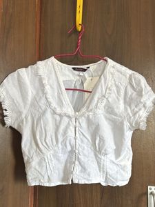 White Cropped Button-Up Blouse32-34