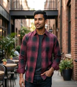 Men's Plaid Long-Sleeve Shirt stitched