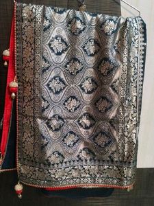 Elegant navy blue Banarasi Saree