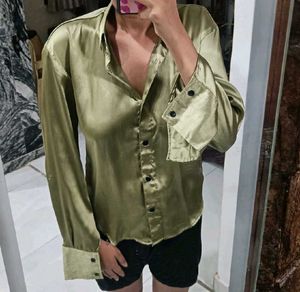 Olive Green Satin Shirt