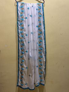 White And Blue Kurta &amp; Pant With Dupatta Size L