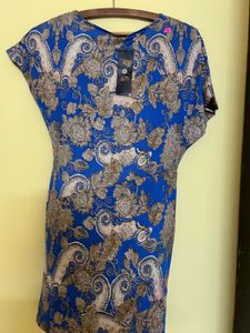 Blue Paisley Print Short Sleeve Dress