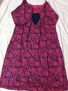Pink &amp; Navy Printed Kurta