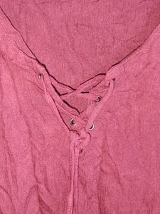 Maroon V-Neck Button-Up Top