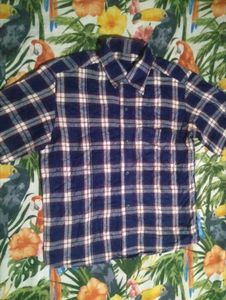 women's Blue Plaid Short Sleeve Shirt