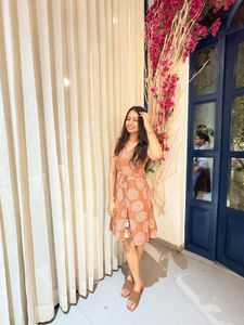 terracotta Printed Tie waist dress