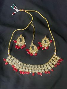Elegant Red Kundan Bridal Jewellery Set