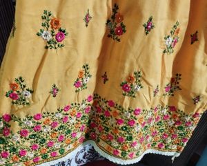 Pure Cotton Yellow Suit With Palazzo &amp; Dupatta