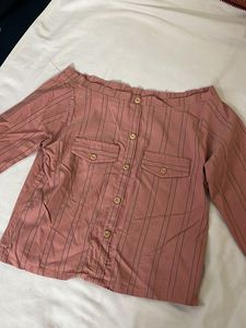 Pink Striped Off-Shoulder Top