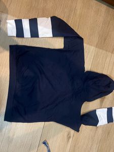 Navy Blue Hoodie with White Stripes