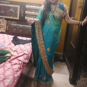 Teal Ombre Embroidered Saree