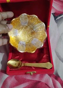 Ornate Gold &amp; Silver Decorative Bowl with Spoon