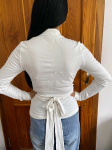 White Wrap Long Sleeve Top