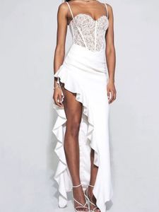 Elegant White Lace Bodice Ruffled Dress