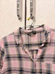 Pink Plaid Button-Up Shirt
