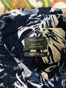 Navy Blue Tropical Print Crop Shirt