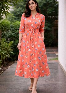 🟥Chic Floral Print Midi Dress