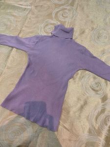 Lilac Ribbed Turtleneck Knit Top