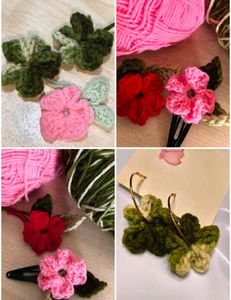 Handmade Crochet Flower Hair Clips & Earrings