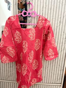 Pink Block Print Cotton Kurta
