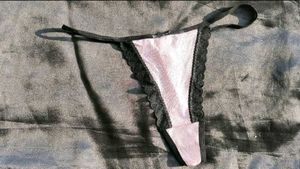 Pink G-String with Black Lace Trim