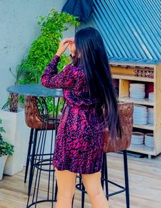 Chic Pink &amp; Purple Print Dress