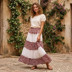 Bohemian Tiered Maxi Skirt with kurti