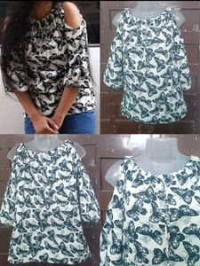 Stylish Cold Shoulder Butterfly Print Top