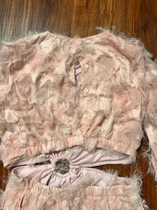 Brand New Peach Feather-Detail Cut-Out Dress