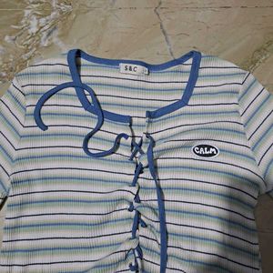 Striped Lace-Up Cropped Top