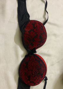 Lace Trimmed Red & Black Bra