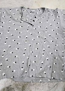 Grey Heart Print Pajama Top