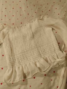 Sheer Sleeve Smocked Crop Top