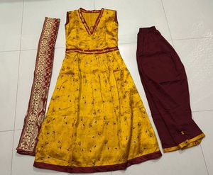 Yellow & Maroon Salwar Kameez