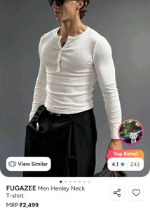 Men's White Ribbed Henley T-Shirt