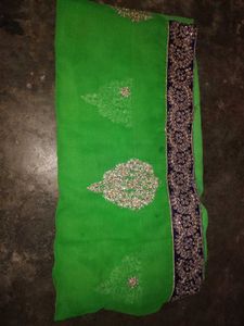 Embroidered Green and Red Saree
