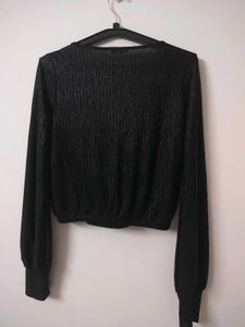 Sparkly Black Wrap Top