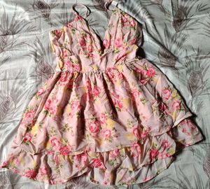Pink Floral Ruffle Mini Dress