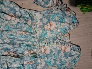 Blue Floral Print Kurta Set