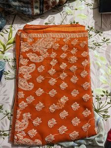 Beautiful Orange Embroidered Saree