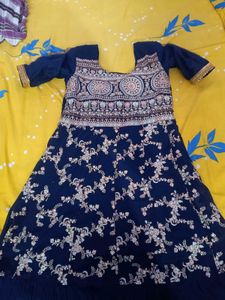 Elegant Navy Blue Embroidered Anarkali Dress