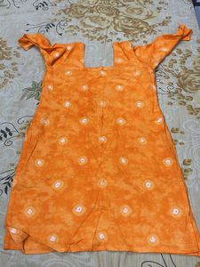 Orange Bandhani Kurta with Green patiyala