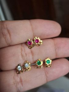 Heart Stud Earrings with Gemstones