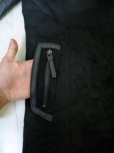 Black Leather, Suede Fur collar coat (negotiable)