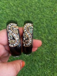 Designer Black &amp; Crystal Bangles