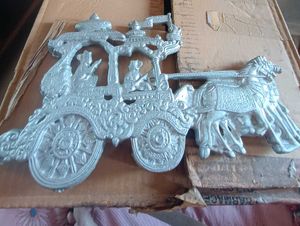 Silver Radha Krishna Chariot Showpiece