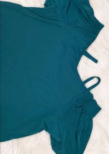 Teal Cold Shoulder Top