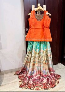 Art silk lehenga top with semi skirt