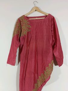 Pink Embroidered Asymmetrical Kurta (Women)