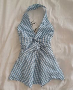 cute Gingham Twist Halter Top